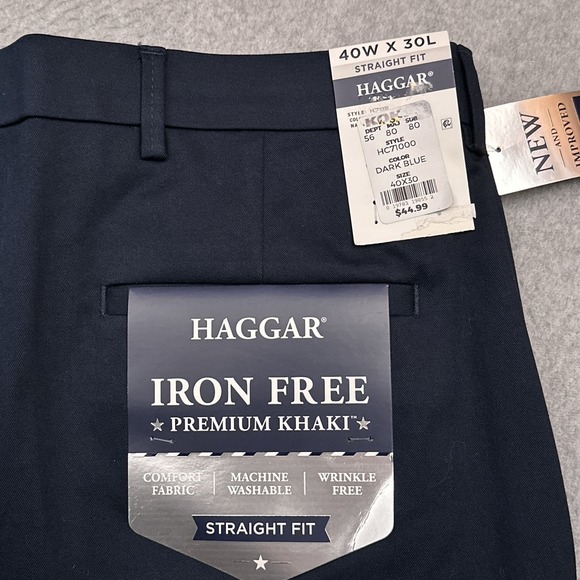 NEW Haggar Iron Free Premium Khaki Mens 40x30 Navy Blue Straight Fit Flat Front - Picture 4 of 9